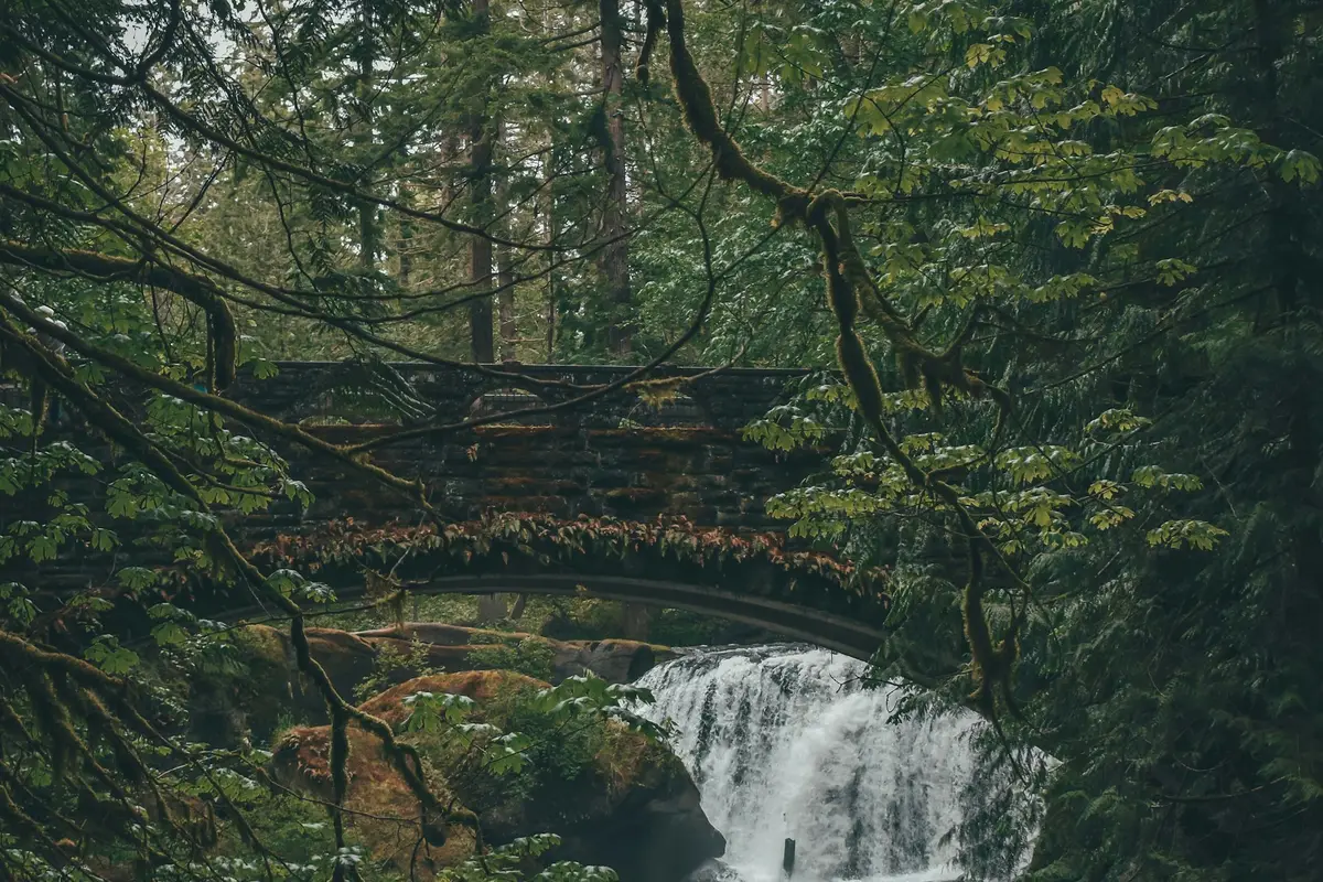 Whatcom Falls under the stone bridge in Whatcom Falls Park, Bellingham